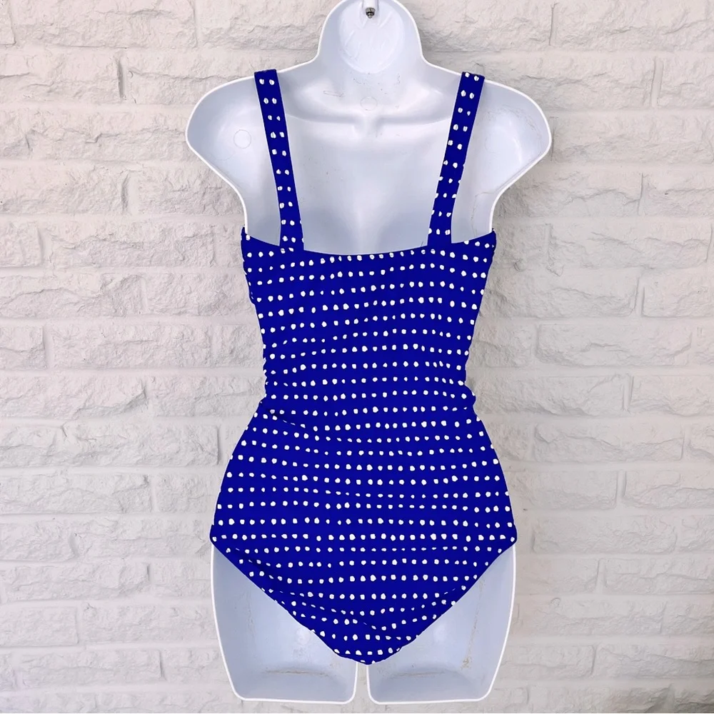 Moontide Blue and White Polka Dot Retro One Piece Bathing Suit, Size 12